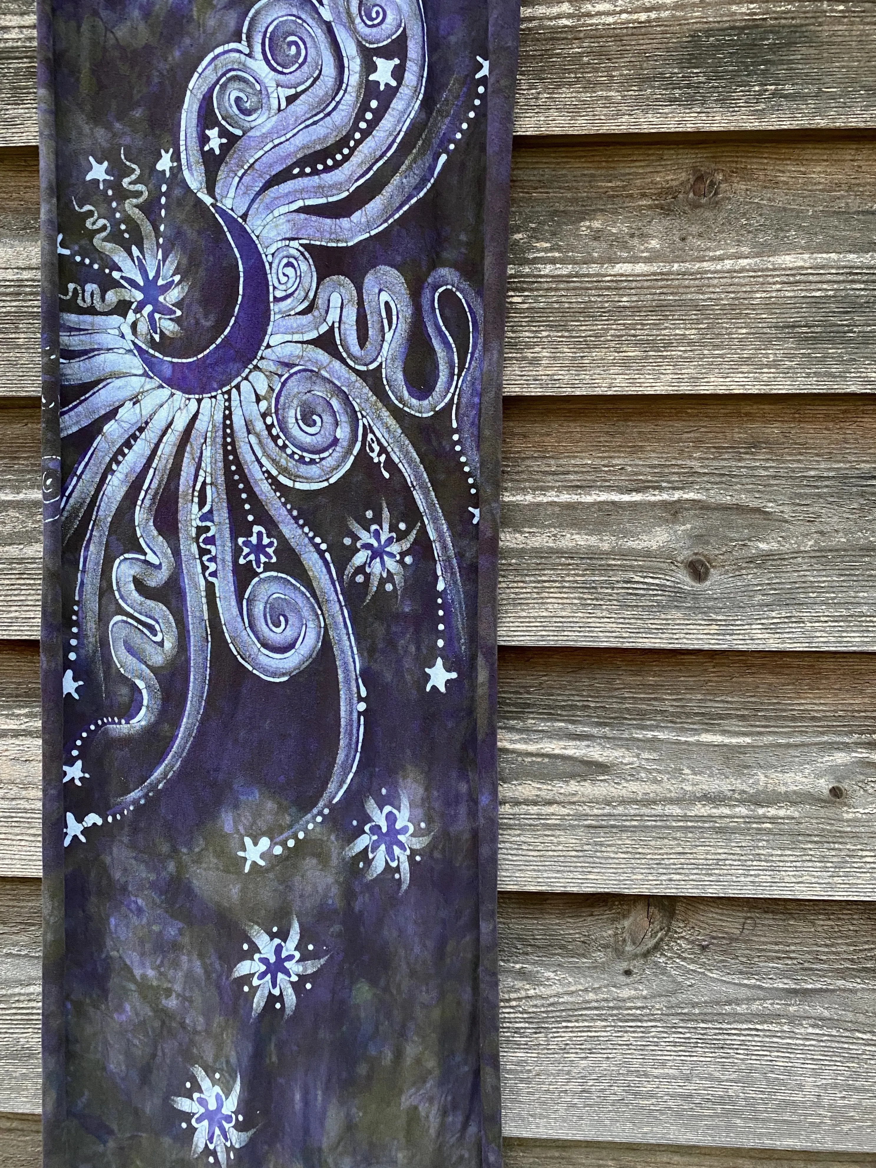 Rising From Ash - Purple Moon Hand Painted Organic Knit Fabric Scarf