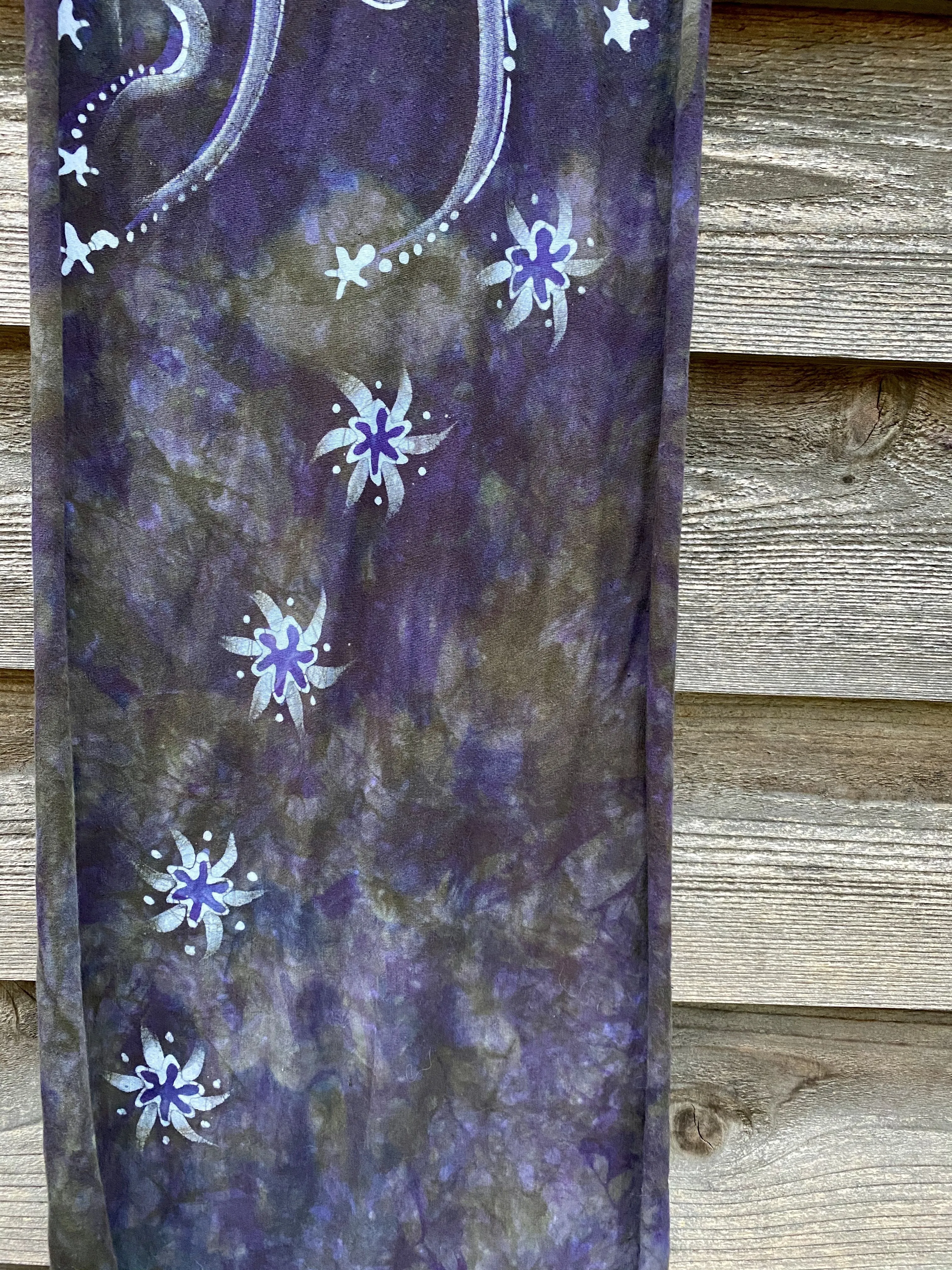 Rising From Ash - Purple Moon Hand Painted Organic Knit Fabric Scarf