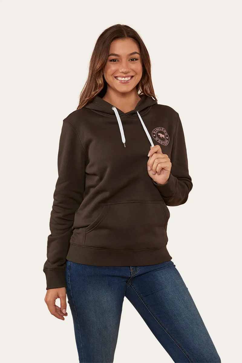 Signature Bull Womens Pullover Hoodie - Charcoal/Rosey