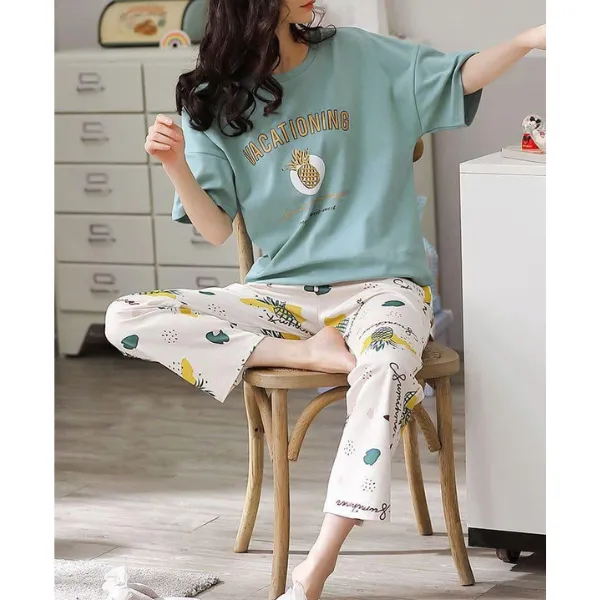 Sky Blue Vacationing Woman Pajama Set