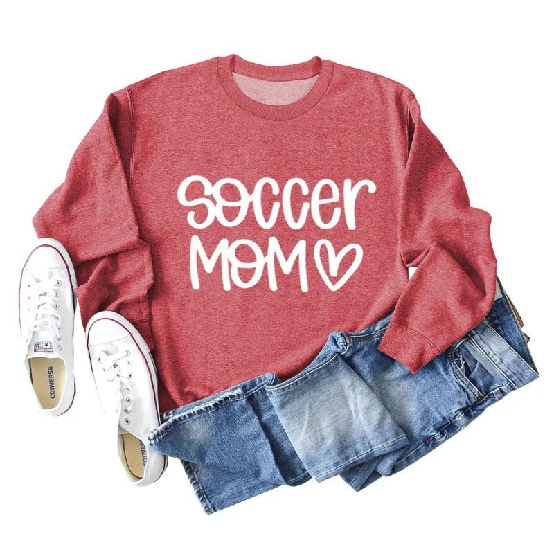 SOCCER MOM Love Letter Round Neck Fashion Autumn and Winter Loose Long Sleeve Sweater