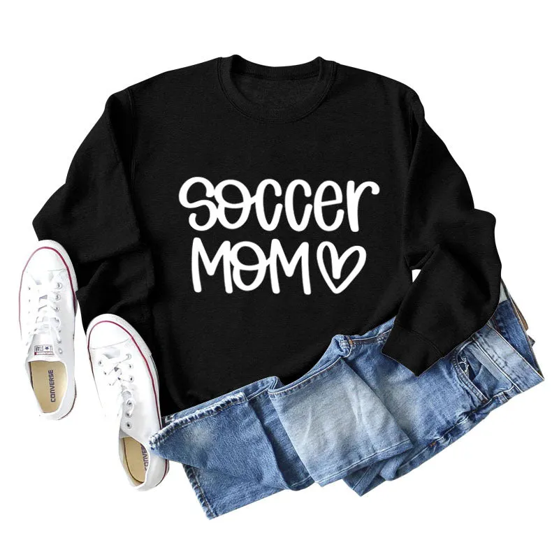 SOCCER MOM Love Letter Round Neck Fashion Autumn and Winter Loose Long Sleeve Sweater