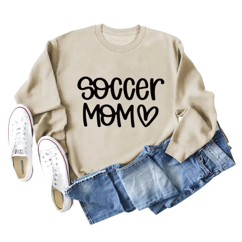 SOCCER MOM Love Letter Round Neck Fashion Autumn and Winter Loose Long Sleeve Sweater