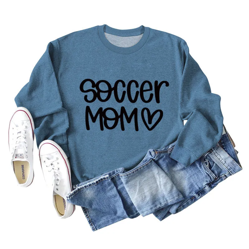 SOCCER MOM Love Letter Round Neck Fashion Autumn and Winter Loose Long Sleeve Sweater