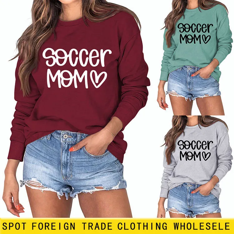 SOCCER MOM Love Letter Round Neck Fashion Autumn and Winter Loose Long Sleeve Sweater