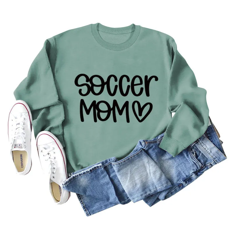 SOCCER MOM Love Letter Round Neck Fashion Autumn and Winter Loose Long Sleeve Sweater