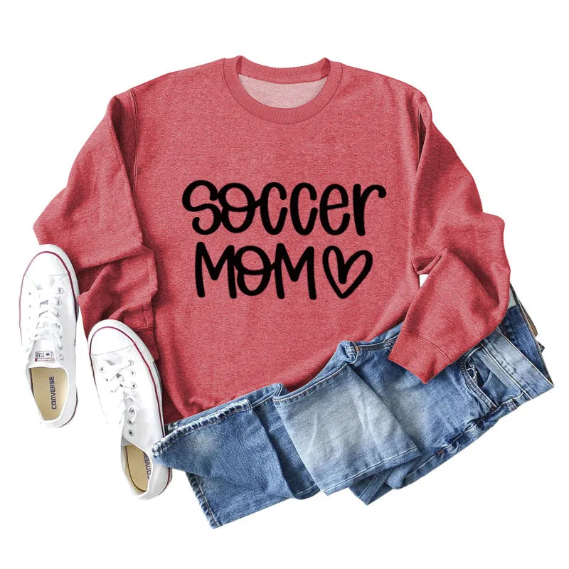 SOCCER MOM Love Letter Round Neck Fashion Autumn and Winter Loose Long Sleeve Sweater