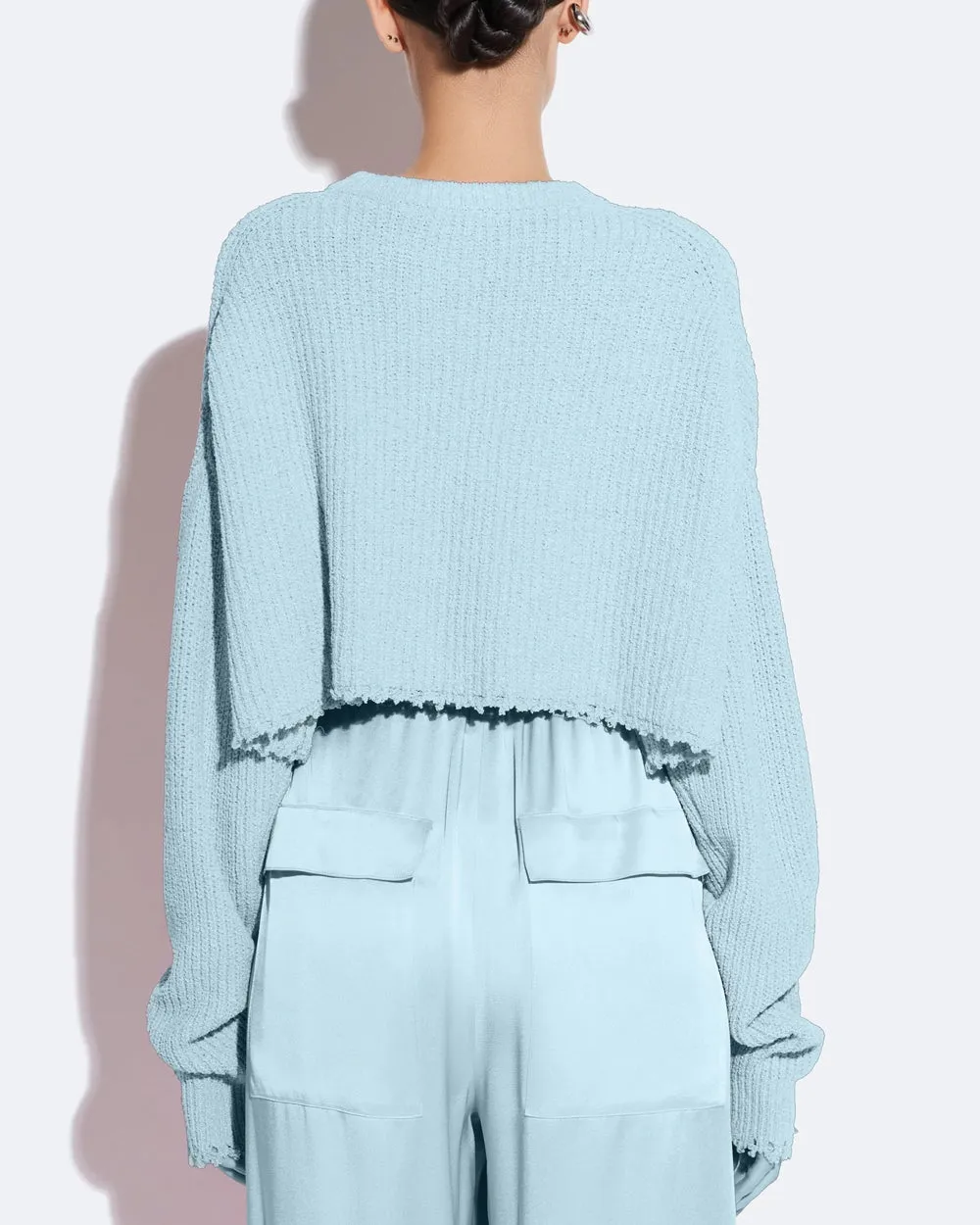 Soft Blue Long Sleeve Crop Pullover