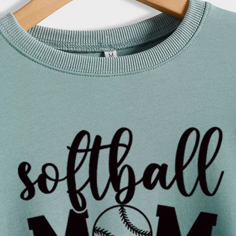 Softball Mom Heart Letters Fashion Loose Long-sleeved Round Neck Sweater