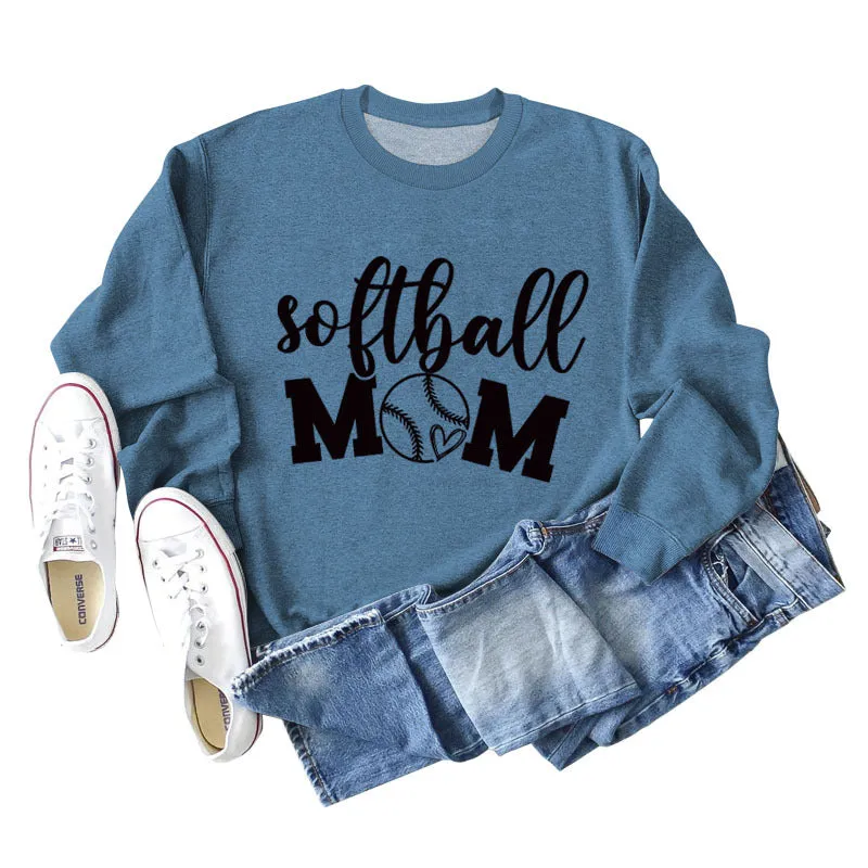 Softball Mom Heart Letters Fashion Loose Long-sleeved Round Neck Sweater