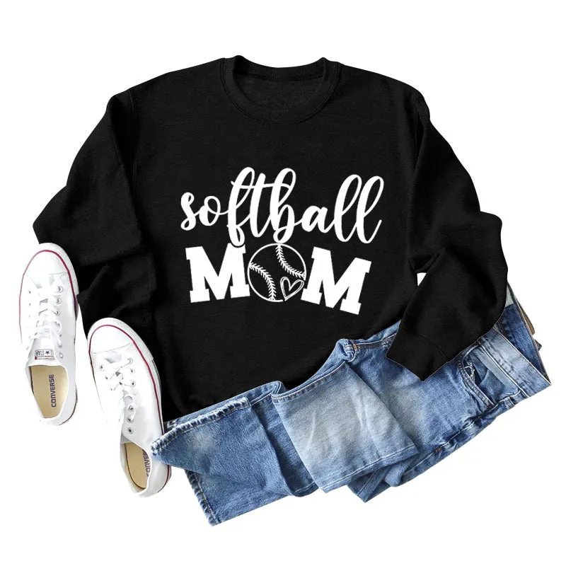 Softball Mom Heart Letters Fashion Loose Long-sleeved Round Neck Sweater