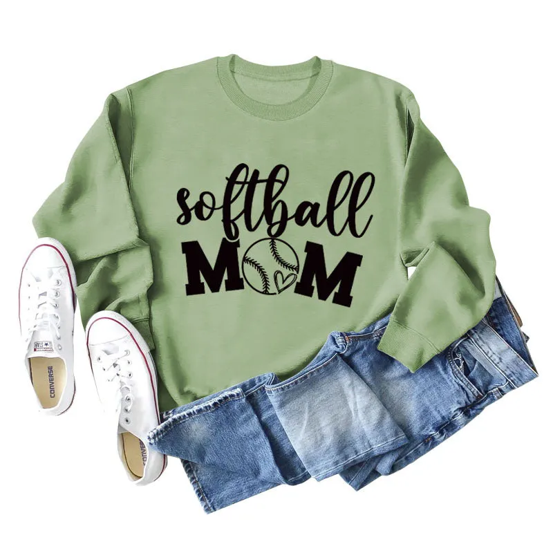 Softball Mom Heart Letters Fashion Loose Long-sleeved Round Neck Sweater