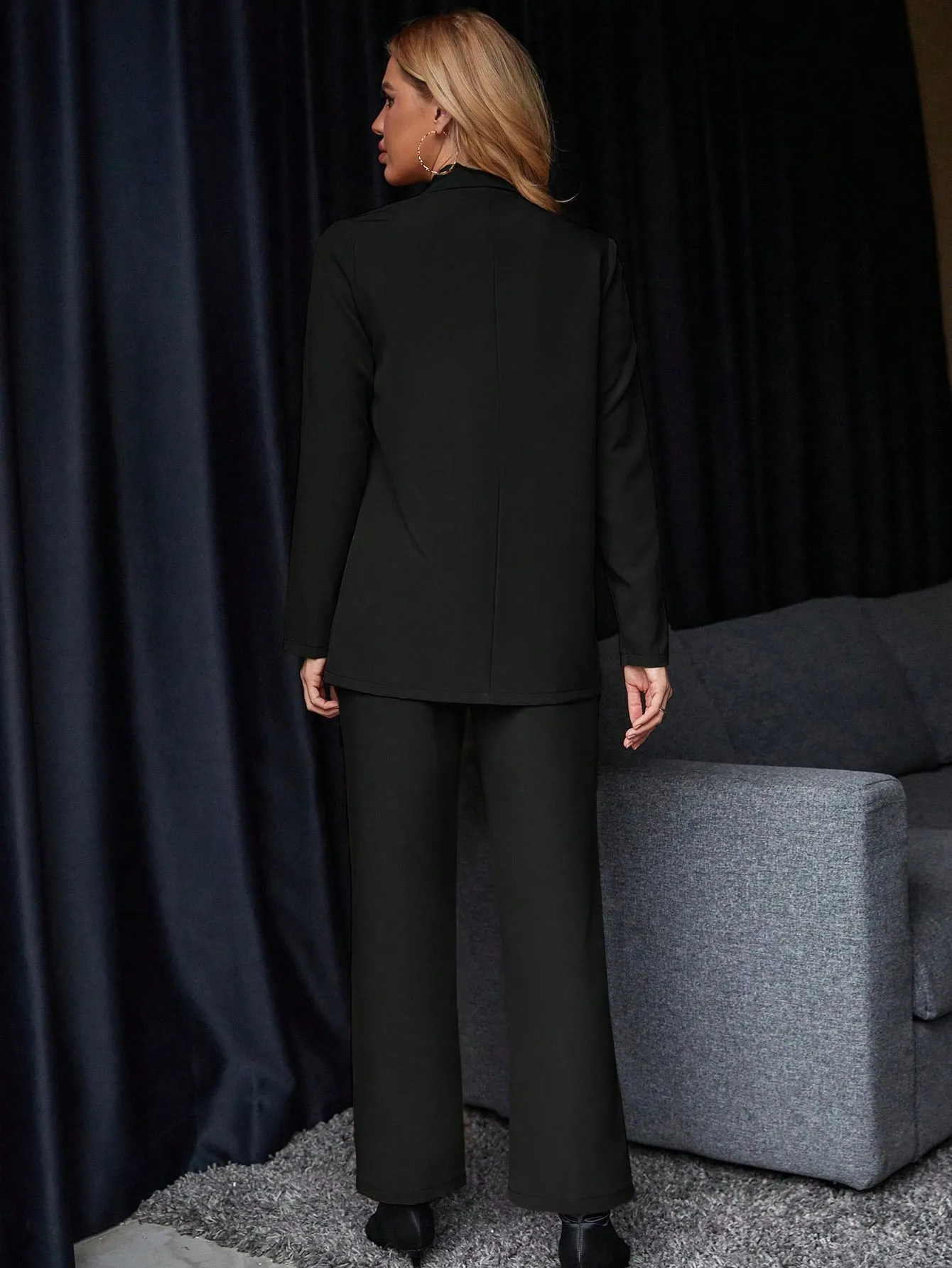 Solid Single Button Blazer & Suit Pants