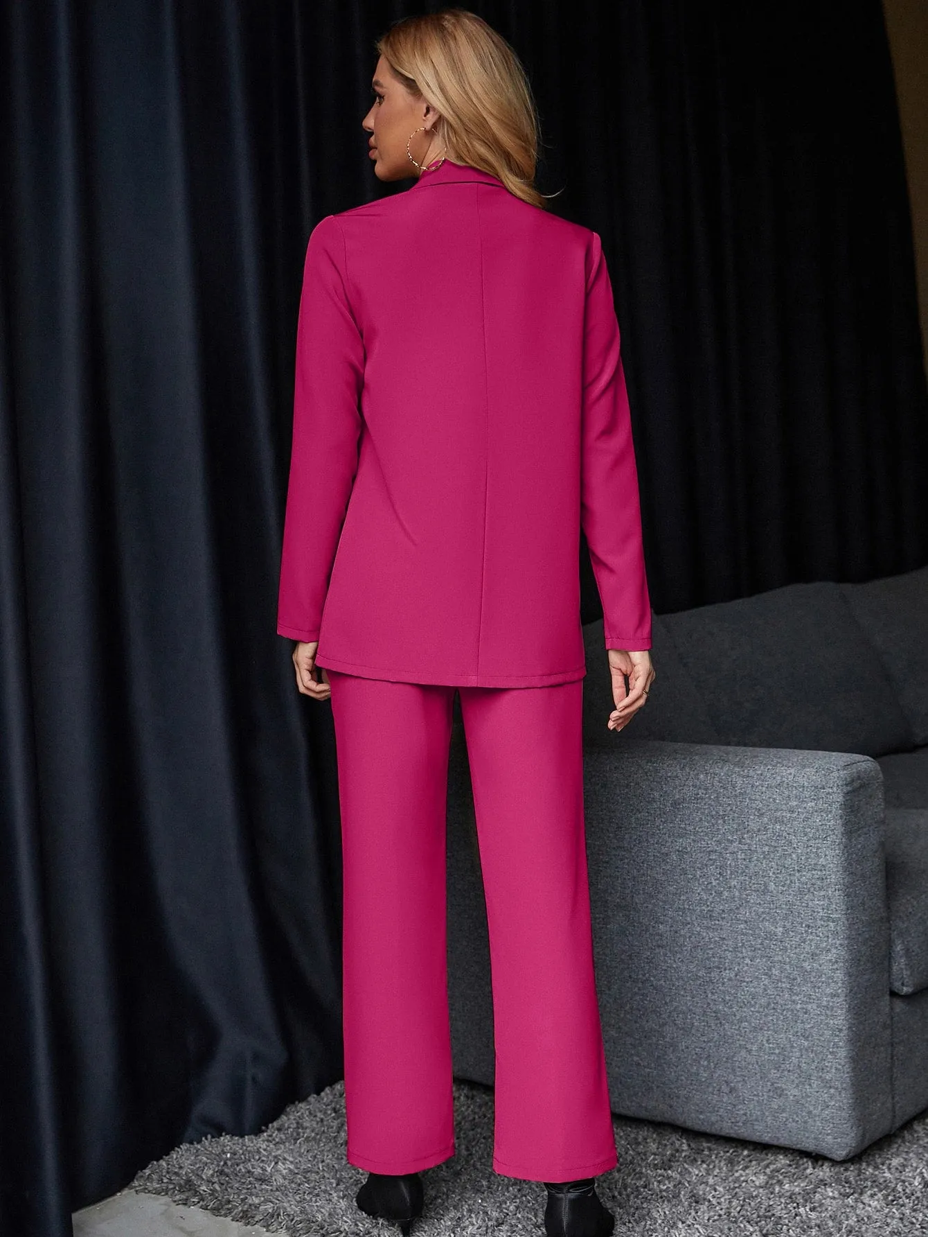 Solid Single Button Blazer & Suit Pants