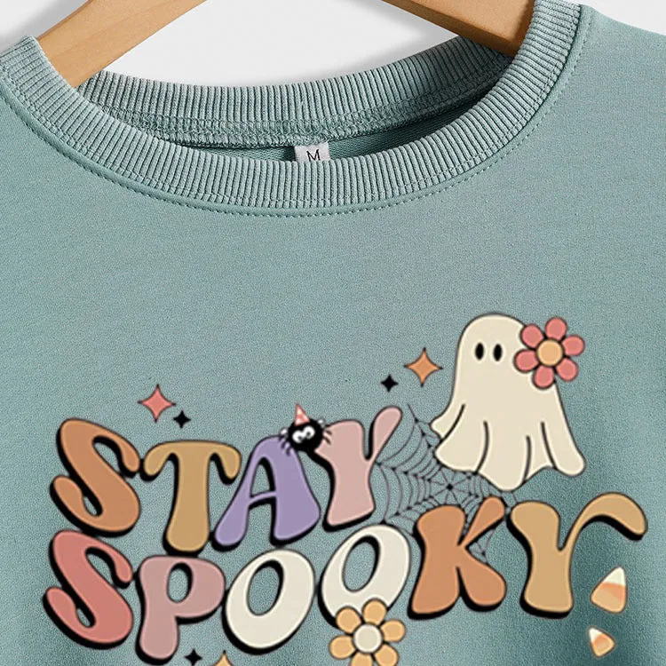 STAY SPOOKY Ghost Letter Loose Print Underlay Long Sleeve Sweater Girl