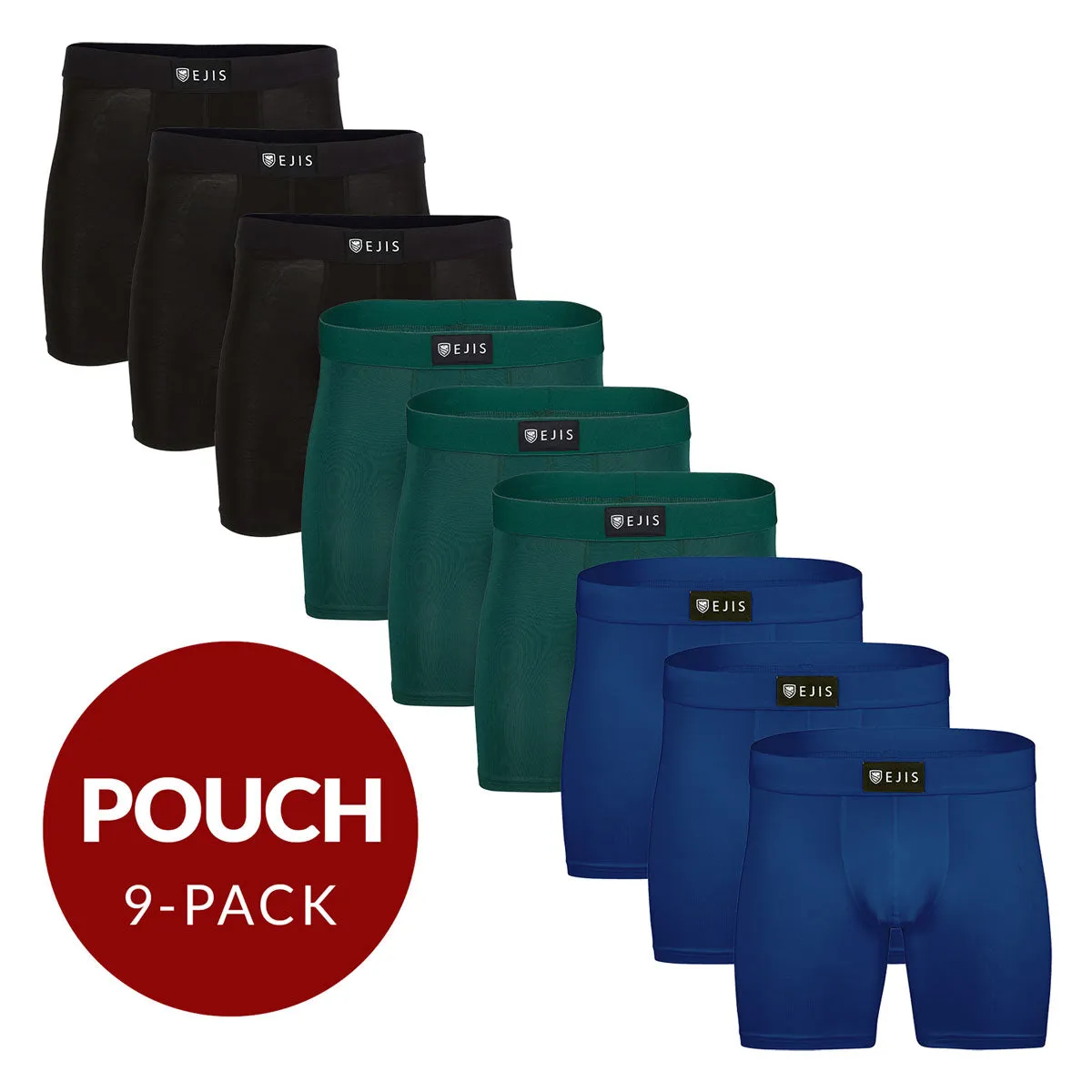 Sweat Proof Men's Boxer Briefs with Pouch - Mix 9-Pack (3x Black, Green, Navy)