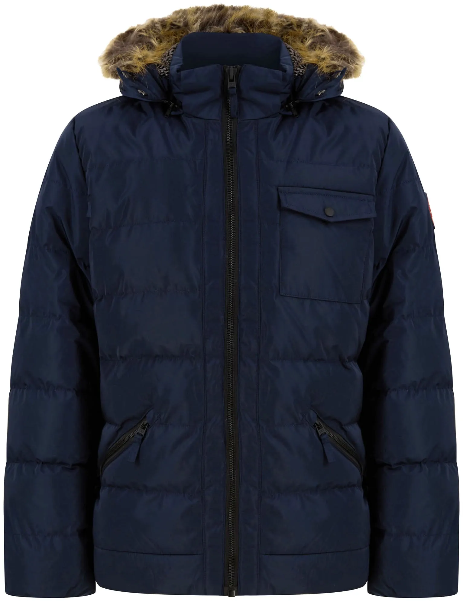 Takumi Borg Lined Quilted Puffer Jacket with Detachable Hood in Sky Captain Navy - Tokyo Laundry Active Tech