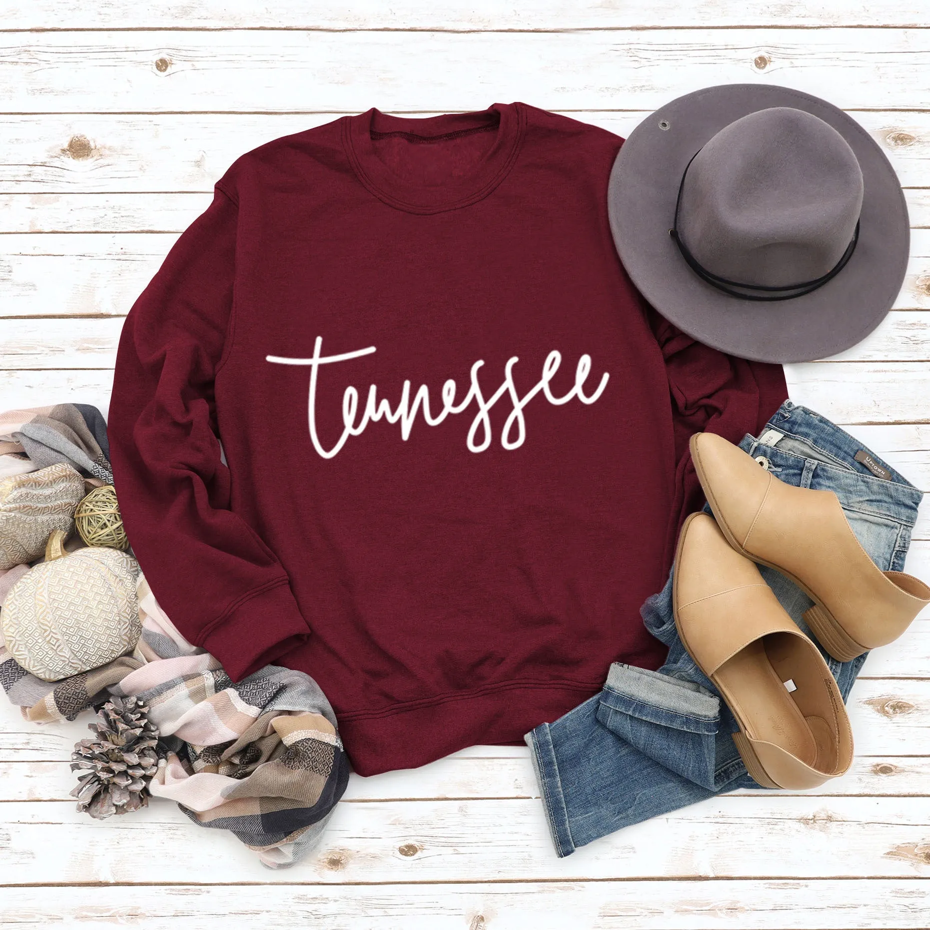 Tennessee Round Neck Loose Fashion Large Size Top Long Sleeve T-Shirt Women Letter Sweater