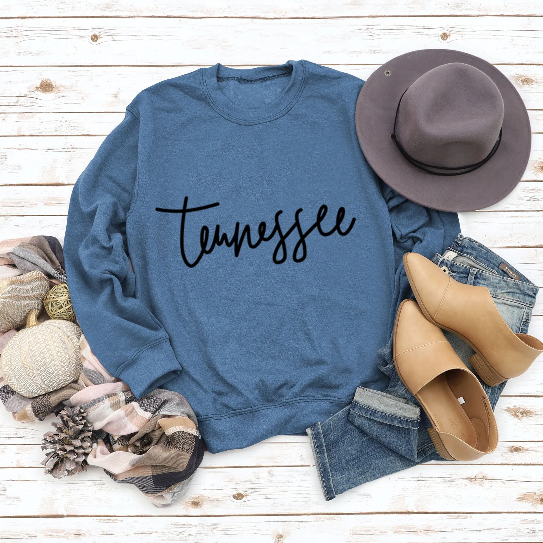 Tennessee Round Neck Loose Fashion Large Size Top Long Sleeve T-Shirt Women Letter Sweater