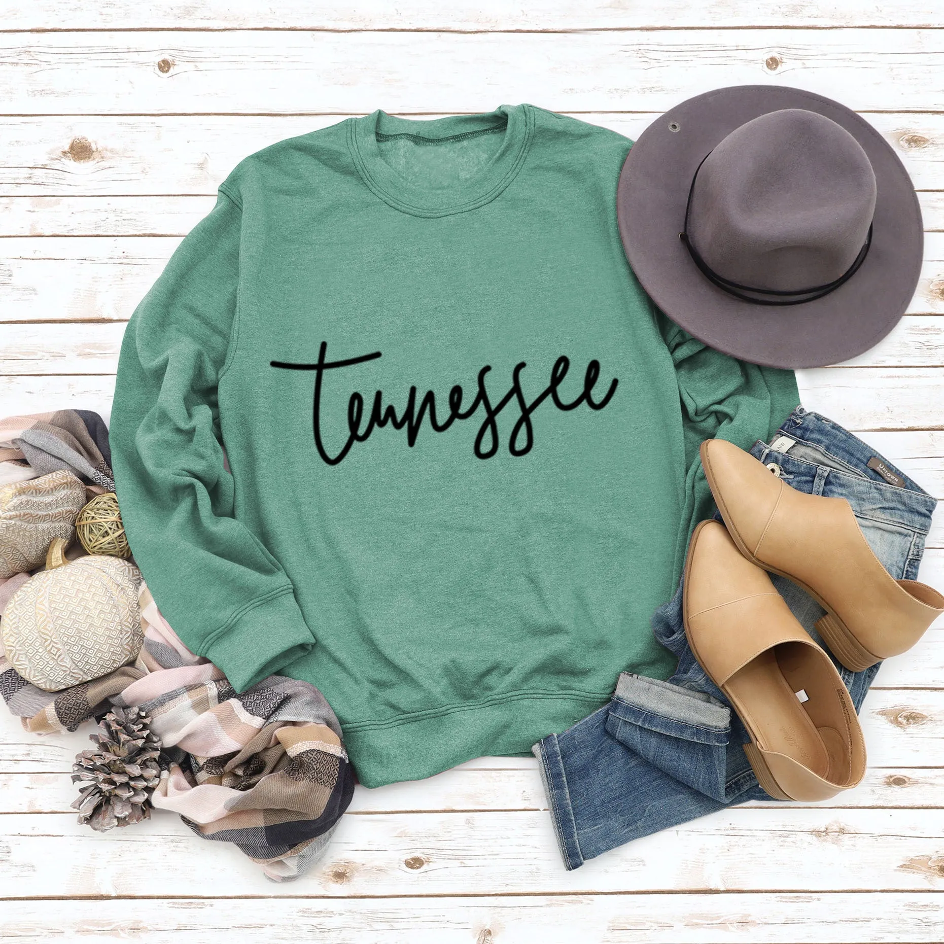 Tennessee Round Neck Loose Fashion Large Size Top Long Sleeve T-Shirt Women Letter Sweater