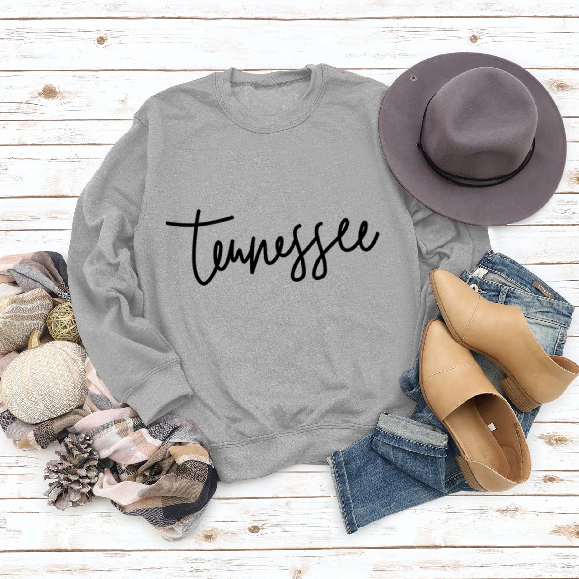 Tennessee Round Neck Loose Fashion Large Size Top Long Sleeve T-Shirt Women Letter Sweater