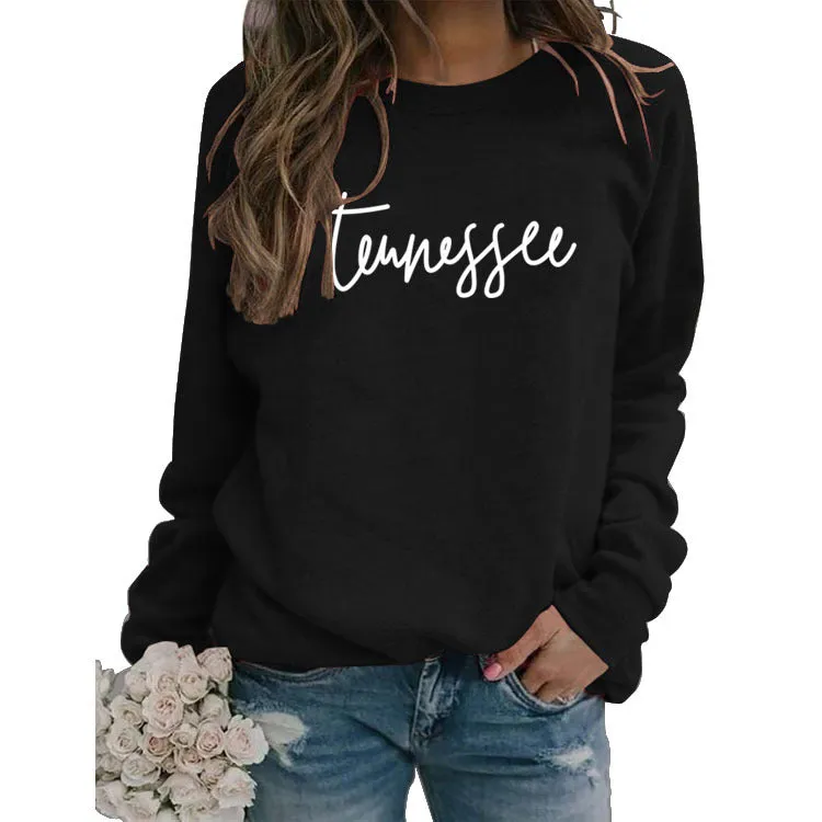 Tennessee Round Neck Loose Fashion Large Size Top Long Sleeve T-Shirt Women Letter Sweater