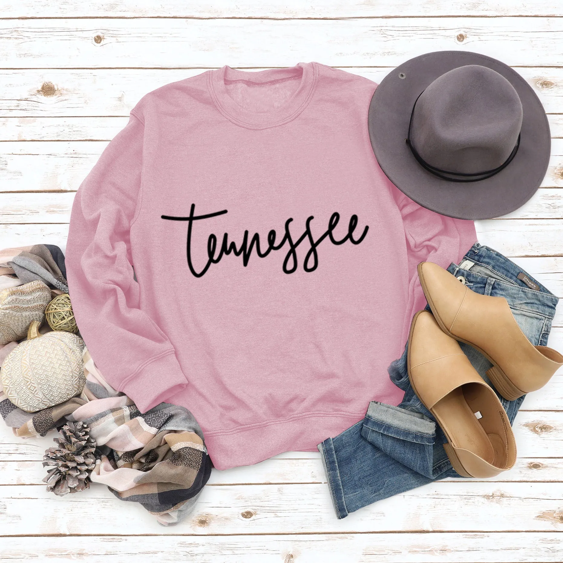 Tennessee Round Neck Loose Fashion Large Size Top Long Sleeve T-Shirt Women Letter Sweater