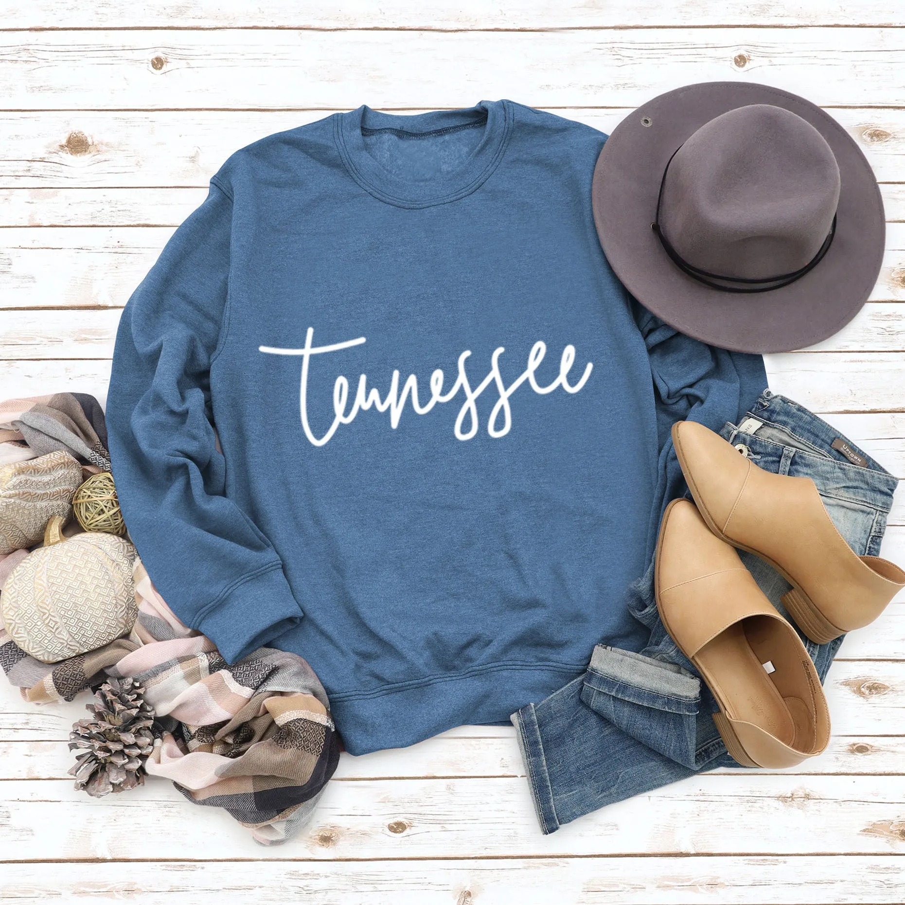 Tennessee Round Neck Loose Fashion Large Size Top Long Sleeve T-Shirt Women Letter Sweater