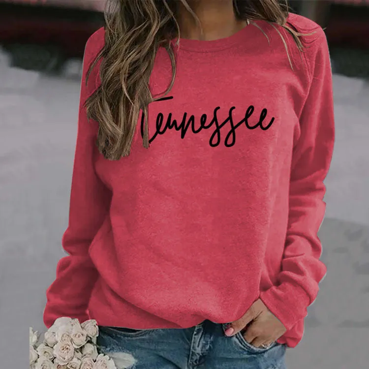 Tennessee Round Neck Loose Fashion Large Size Top Long Sleeve T-Shirt Women Letter Sweater