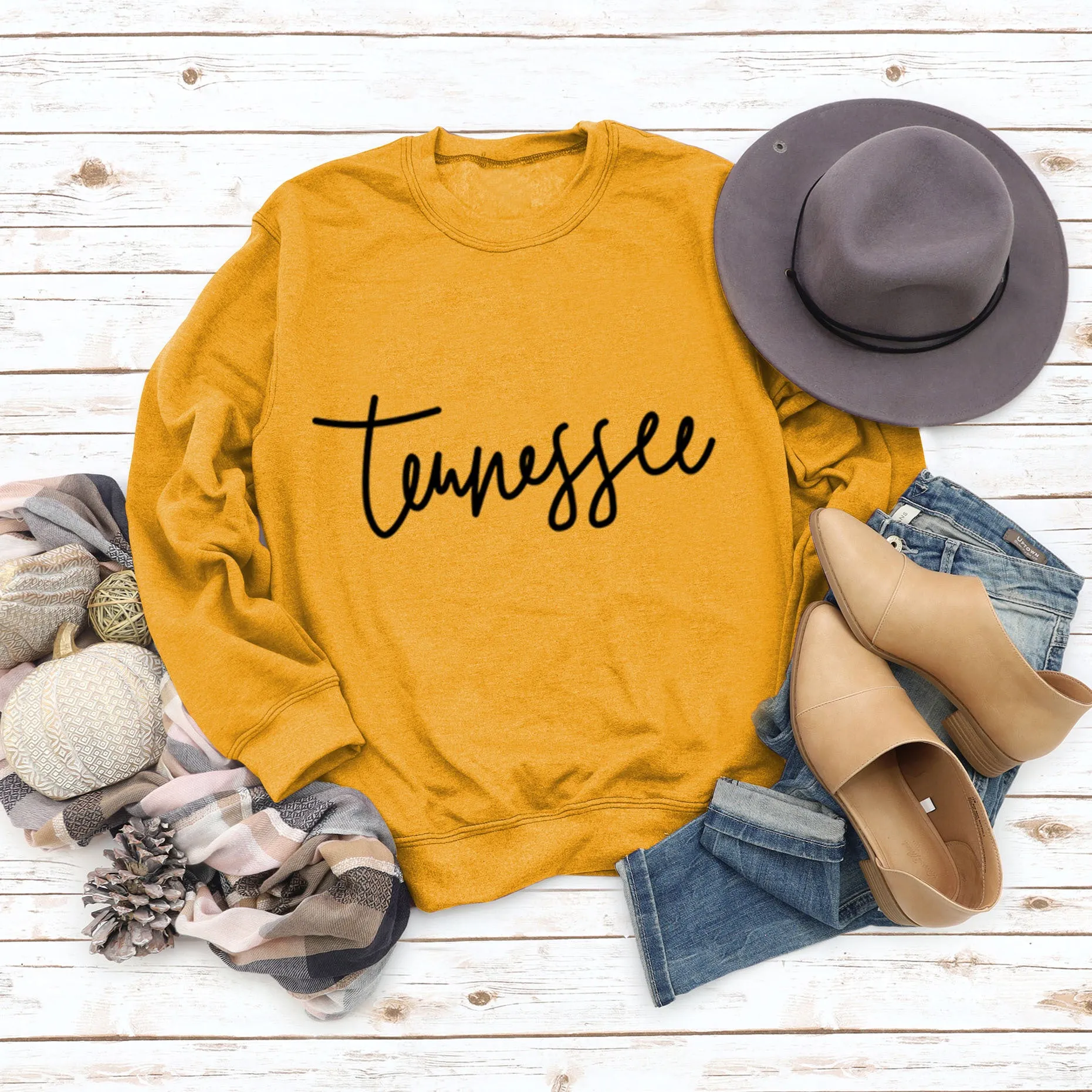 Tennessee Round Neck Loose Fashion Large Size Top Long Sleeve T-Shirt Women Letter Sweater