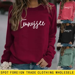 Tennessee Round Neck Loose Fashion Large Size Top Long Sleeve T-Shirt Women Letter Sweater