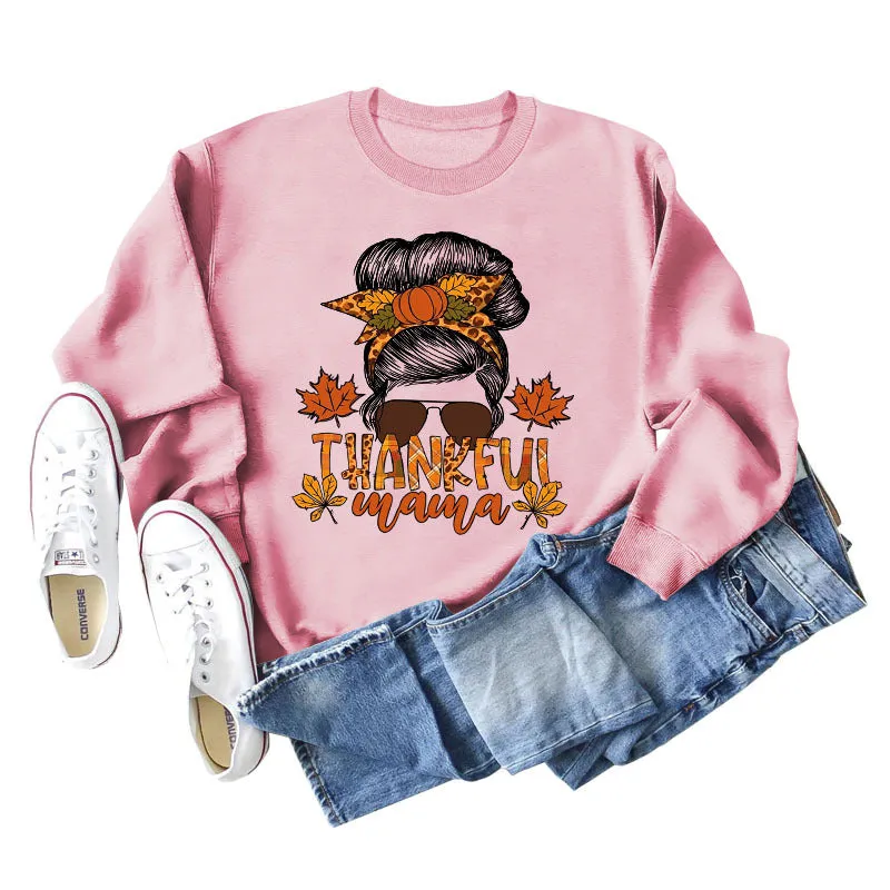 THANKRUL MAMA LETTERPRINT BASE WOMEN'S LONG SLEEVE OVERSIZE SWEATSHIRT