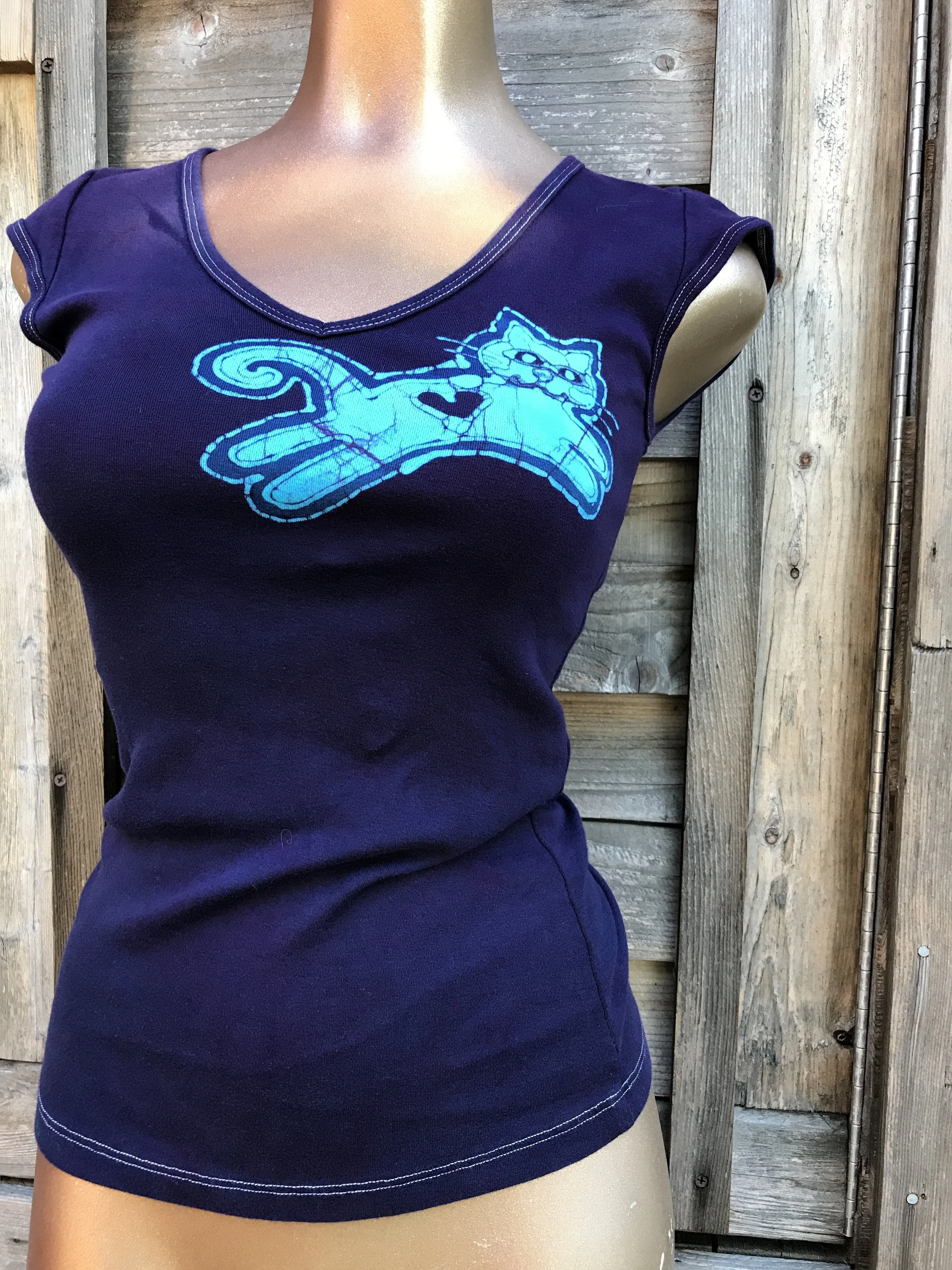 The Cat's Meow Handmade Batik Stretchy Tee