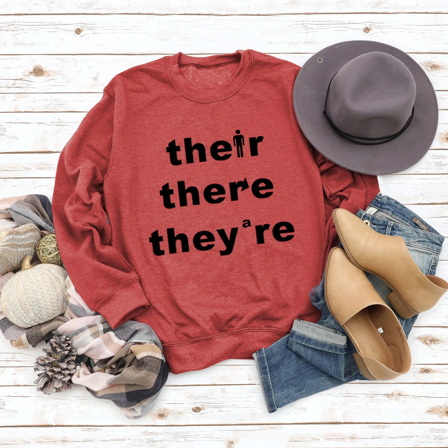 Ther There They're Letters Fashion Bottoming Sweatshirt Round Neck Long Sleeve