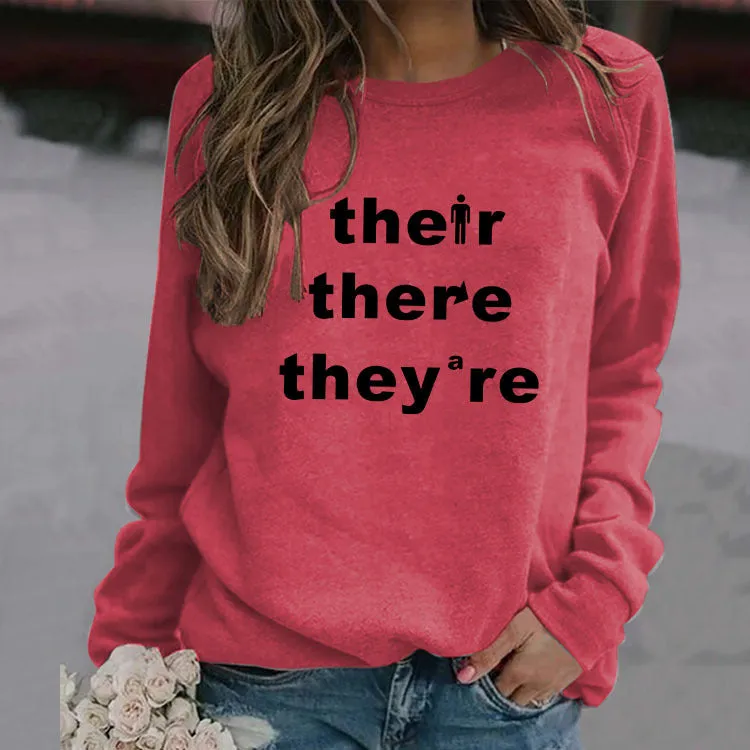 Ther There They're Letters Fashion Bottoming Sweatshirt Round Neck Long Sleeve