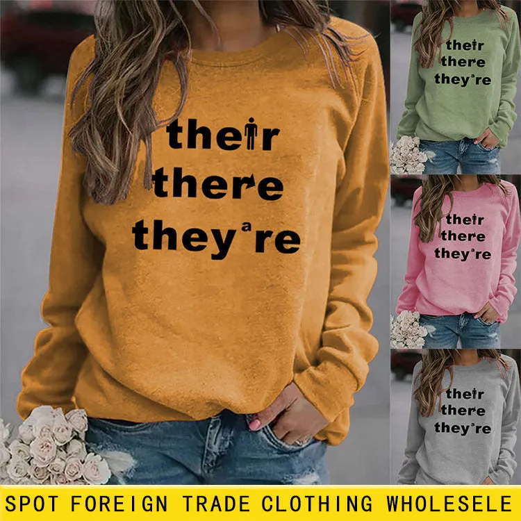 Ther There They're Letters Fashion Bottoming Sweatshirt Round Neck Long Sleeve