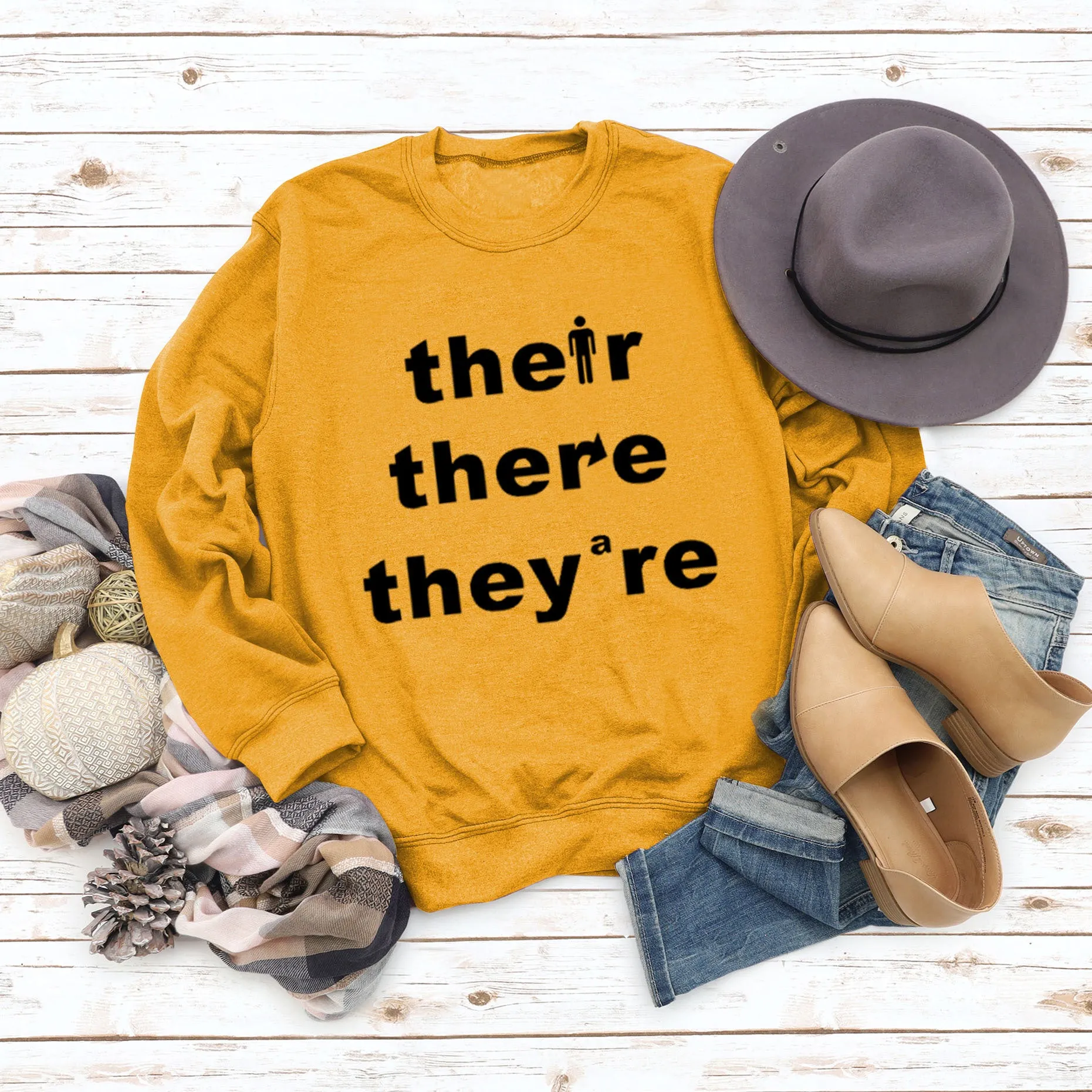 Ther There They're Letters Fashion Bottoming Sweatshirt Round Neck Long Sleeve