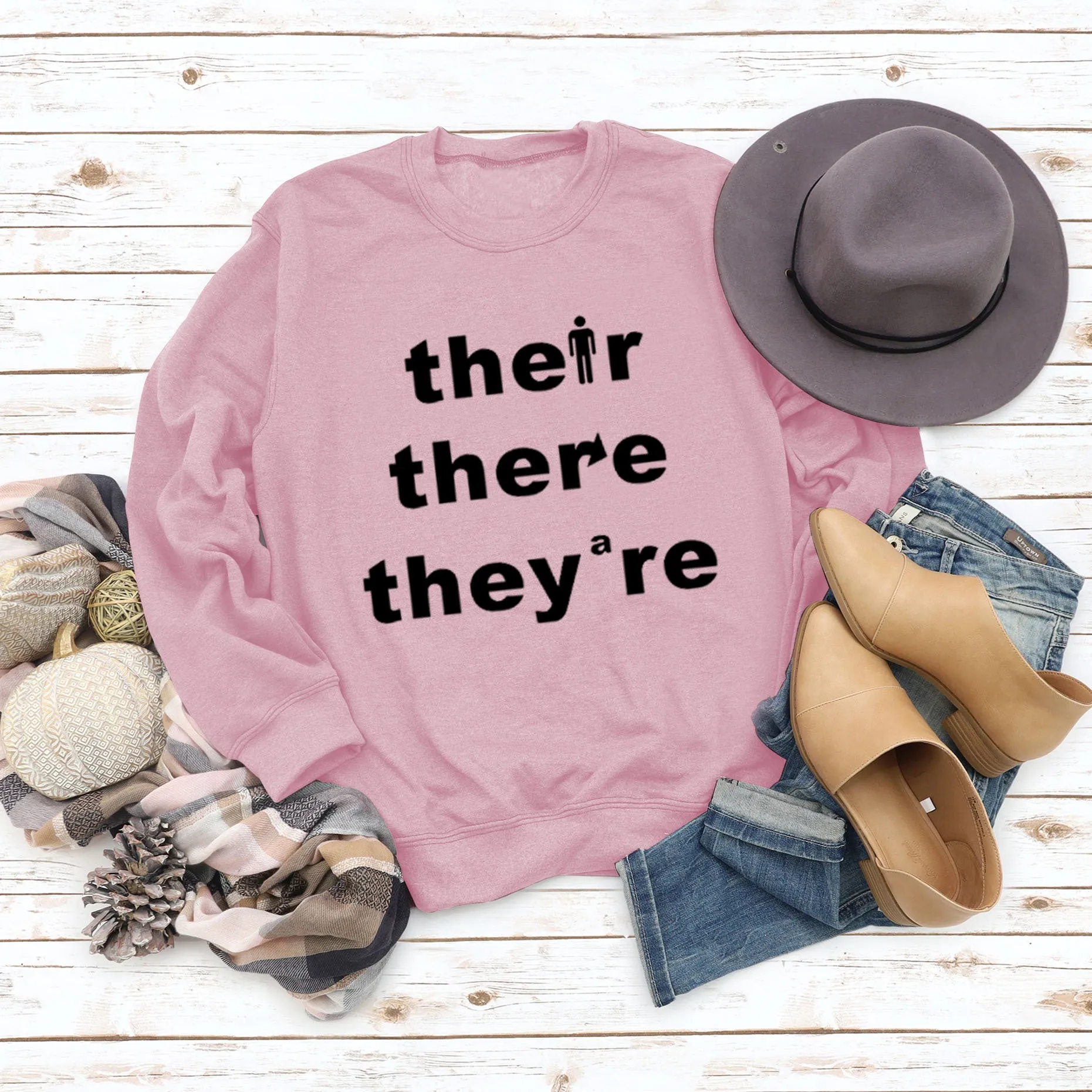 Ther There They're Letters Fashion Bottoming Sweatshirt Round Neck Long Sleeve