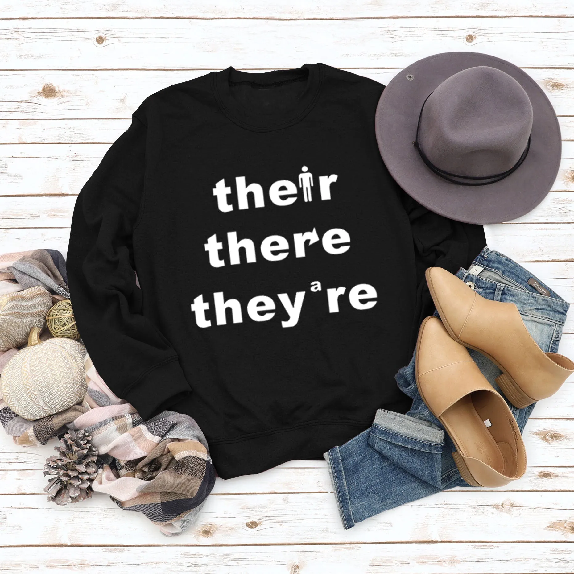 Ther There They're Letters Fashion Bottoming Sweatshirt Round Neck Long Sleeve