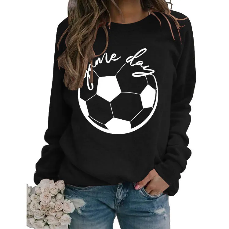 Turtleneck Simple Round Neck Shirt Long Sleeve GAME DAY Printed Loose Sweater