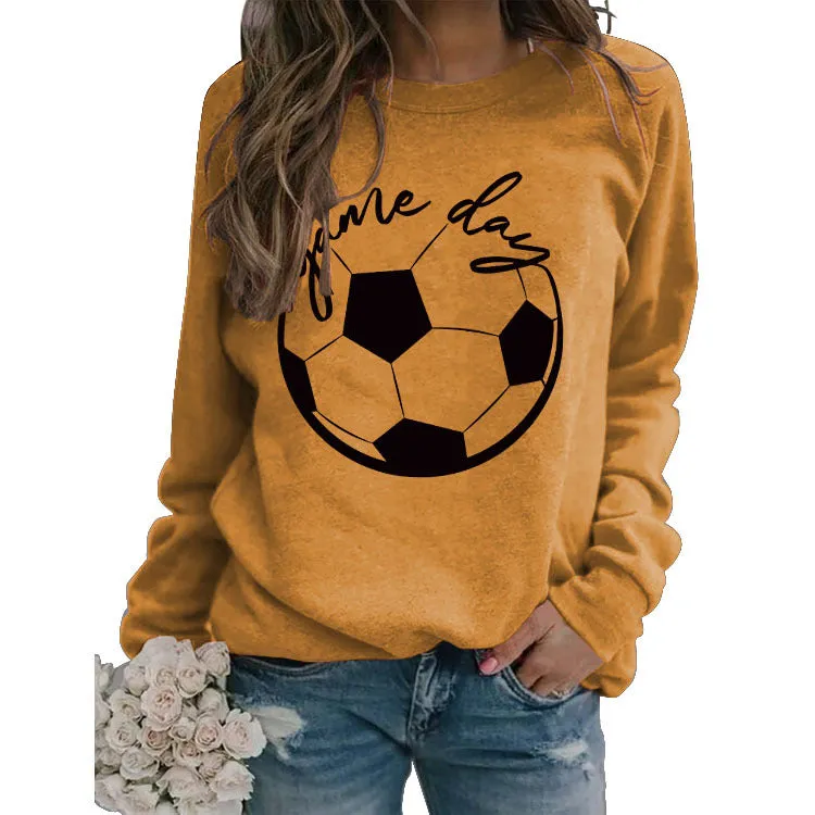 Turtleneck Simple Round Neck Shirt Long Sleeve GAME DAY Printed Loose Sweater