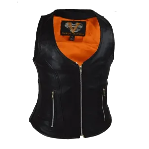 Vance Leather VL1030 Ladies Plain Side Zipper Vest with Zip Pockets