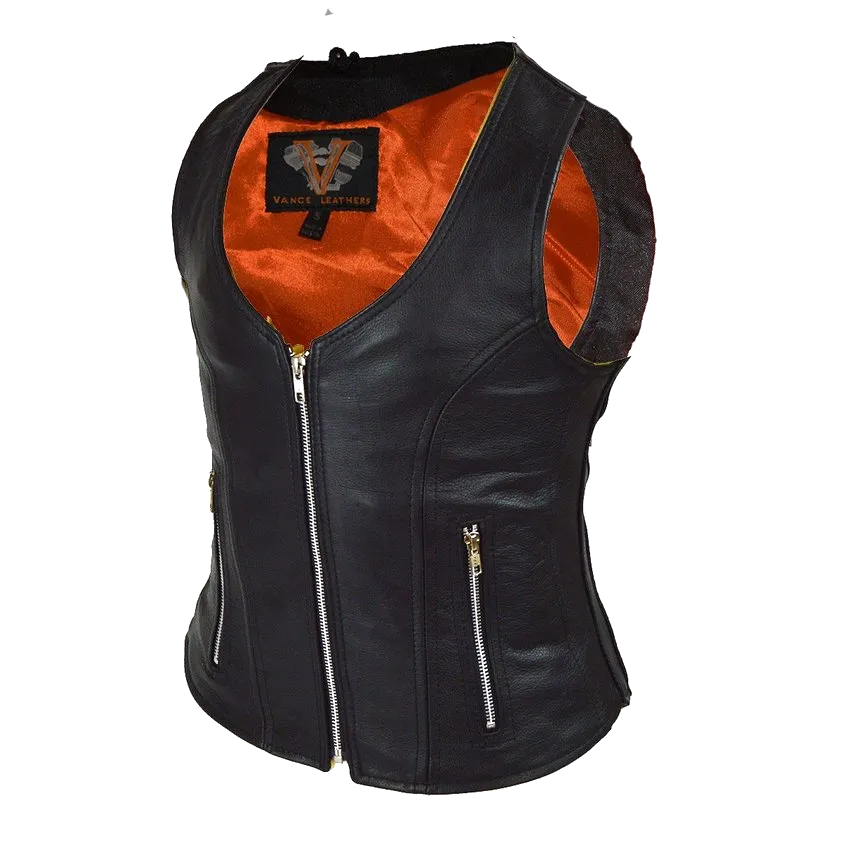 Vance Leather VL1030 Ladies Plain Side Zipper Vest with Zip Pockets