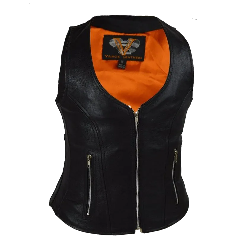 Vance Leather VL1030 Ladies Plain Side Zipper Vest with Zip Pockets