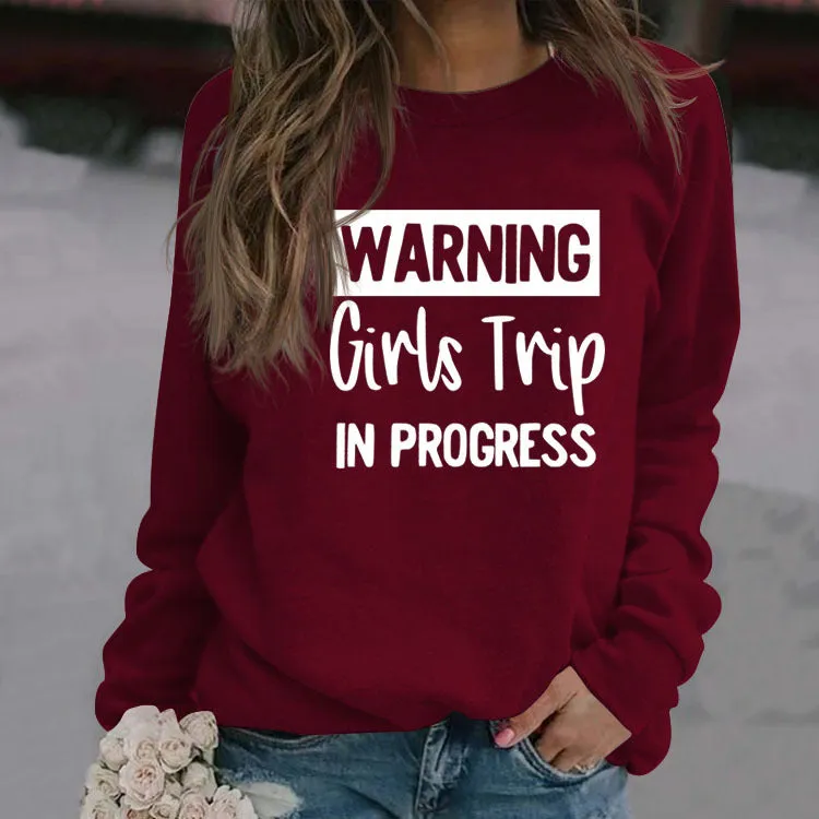 Warning Girls Trip In Round Neck Letters Women Large Size Loose Sweater