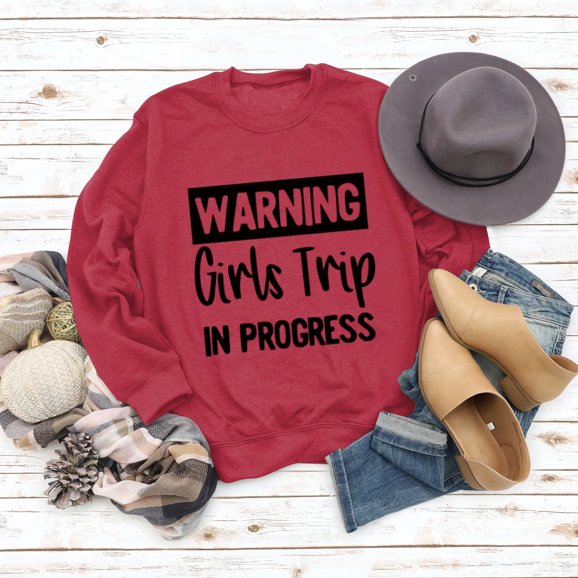 Warning Girls Trip In Round Neck Letters Women Large Size Loose Sweater