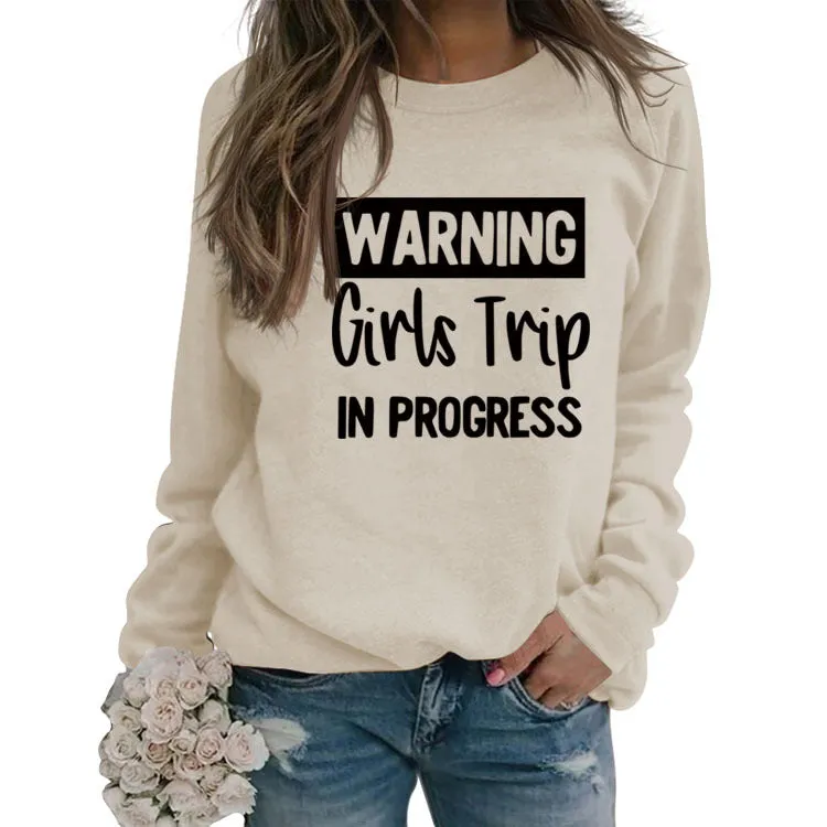 Warning Girls Trip In Round Neck Letters Women Large Size Loose Sweater