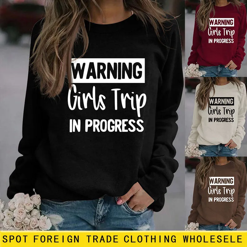 Warning Girls Trip In Round Neck Letters Women Large Size Loose Sweater