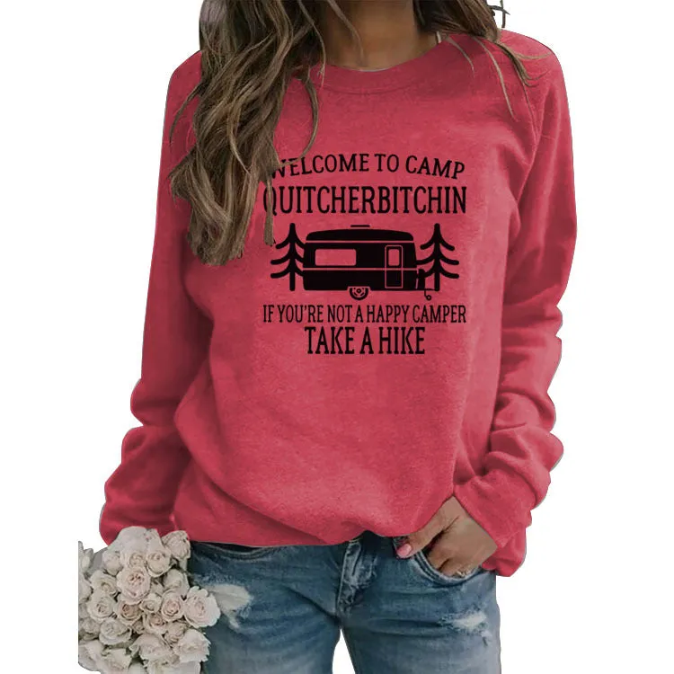 WELCOME TO CAMP LETTERS FASHION CREW NECK LOOSE OVERSIZE LONG SLEEVE WOMEN'S