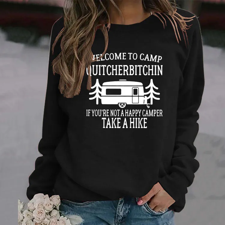 WELCOME TO CAMP LETTERS FASHION CREW NECK LOOSE OVERSIZE LONG SLEEVE WOMEN'S